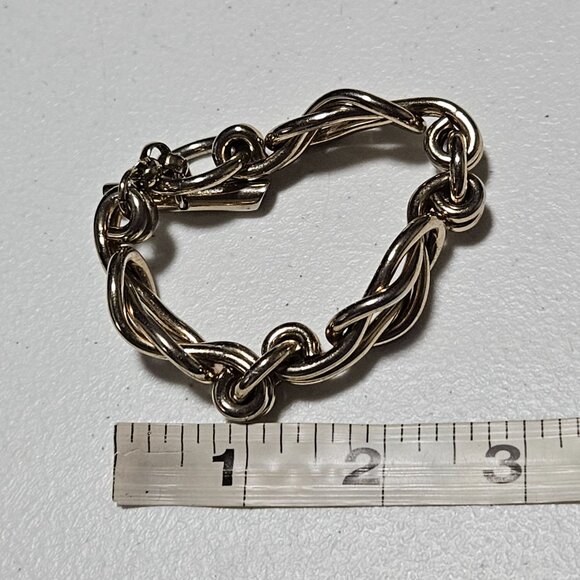 Vintage Elegant Gold Tone Twist Link Bracelet Toggle Clasp Fashion Jewelry Women - Picture 6 of 6